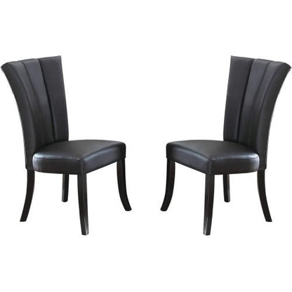 US Local Black Faux Leather Upholstered Lines Back Set Of 2pc Chairs Dining Room Wide Flair Back Chair