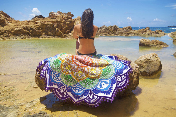 USA Local Polygon Printing Tassel Round Bath Towel Yoga Mat
