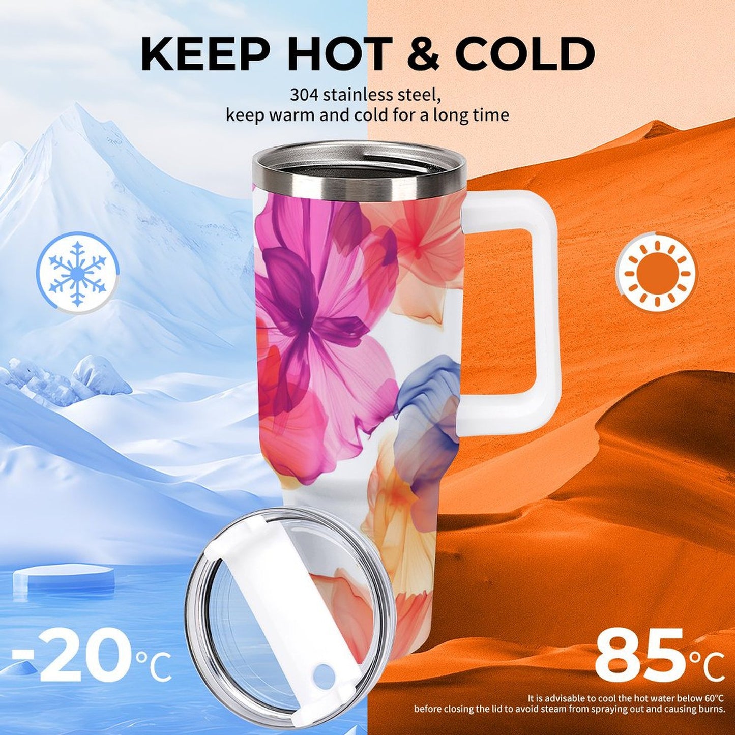 PHDT00475 POD US Local Tumbler 40 oz Large Capacity Car Cup Watercolors, Flowers, Butterflies