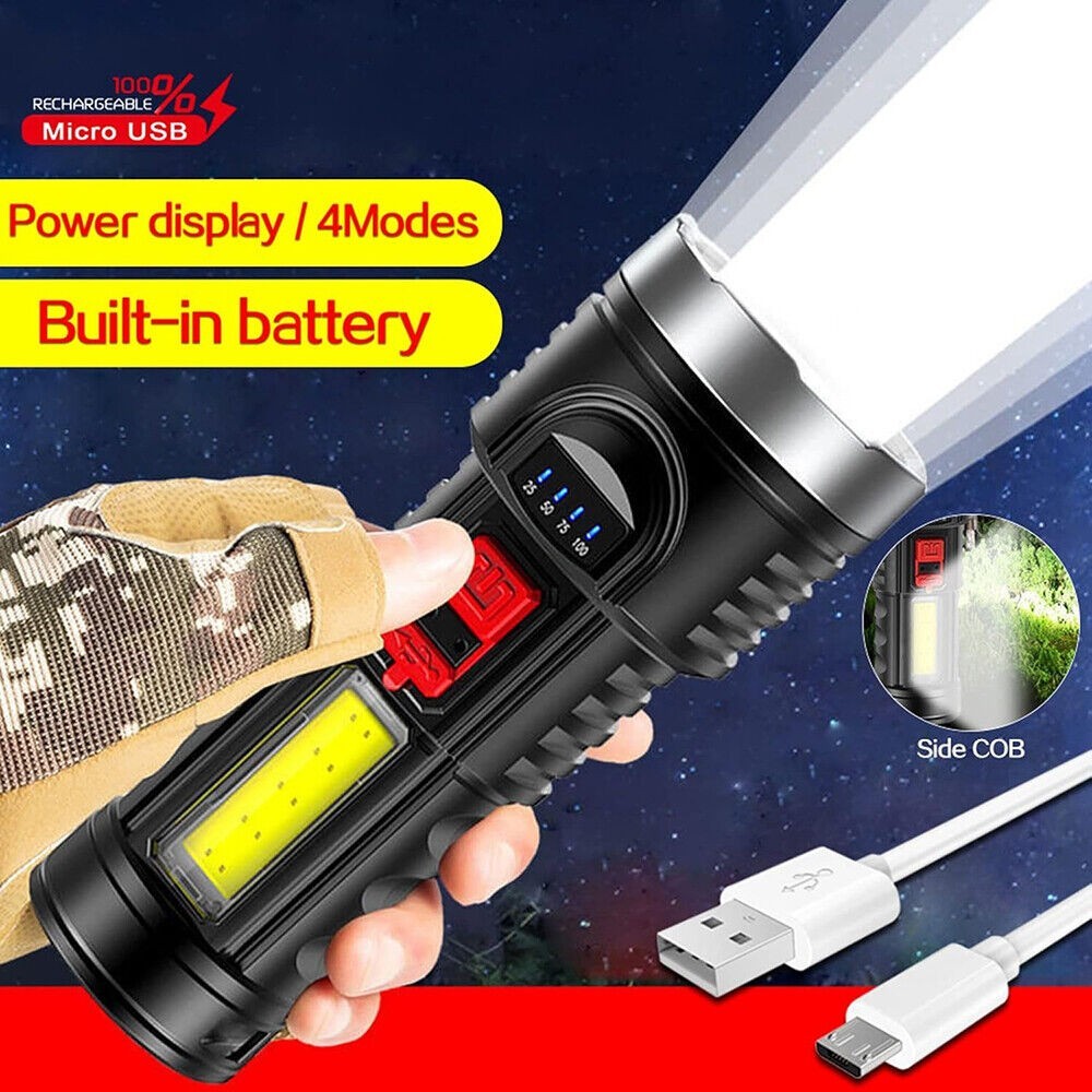US Local LED Flashlight Torch Rechargeable Work Light Built-in Battery