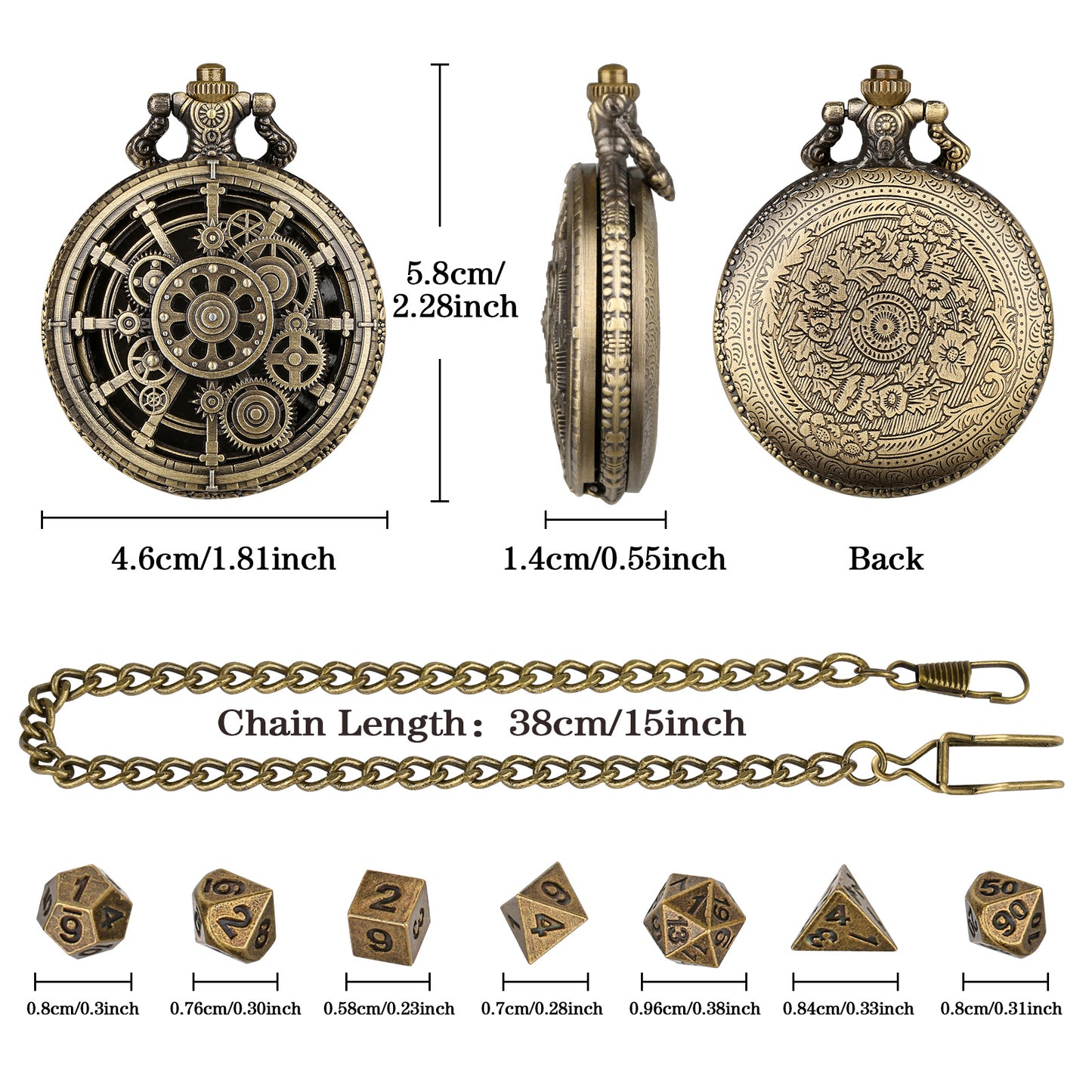 US Local Steampunk Punk Gear Dice Set - Antique Metal Finish With Intricate Gear Details, Premium Zinc Alloy DND Dice For Tabletop RPG & Board Games, Collectible Punk-Themed Gaming Accessory