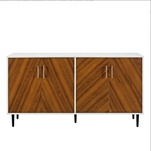 US Local Mid-Century Modern Faux-Bookmatch Door Buffet  White Teak