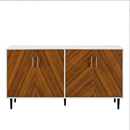 US Local Mid-Century Modern Faux-Bookmatch Door Buffet  White Teak