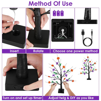 US Local 2Pack 1.97FT Lighted Halloween Trees Halloween Indoor Decorations Black Halloween Tree Lights With Timer Adjustable Twigs For Tabletop Party