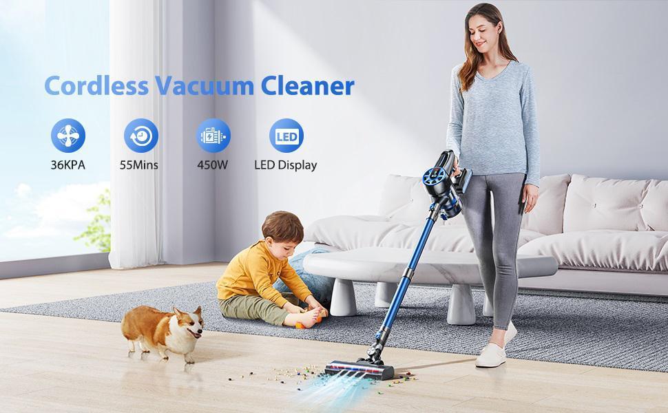 US Local 450W 36kPa Powerful Cordless Handheld Vacuum With LED Display, 40-Minute Battery Life, Rechargeable, Suitable For Home Use And Cleaning Pet Hair, Suitable For Hardwood Floors And Carpets