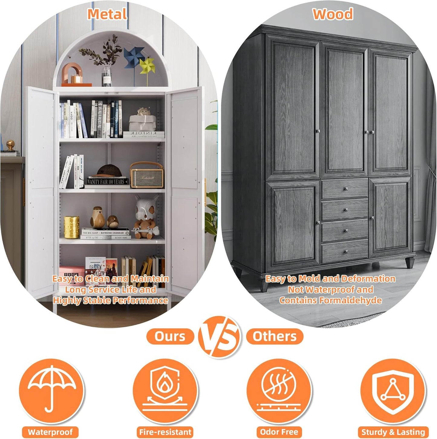 US Local Kitchen Pantry Cabinet, 67in Tall Arched Storage Cabinet With Doors And Shelves, White Freestanding Cupboard For Laundry, Dining Room, Living Room, Bathroom