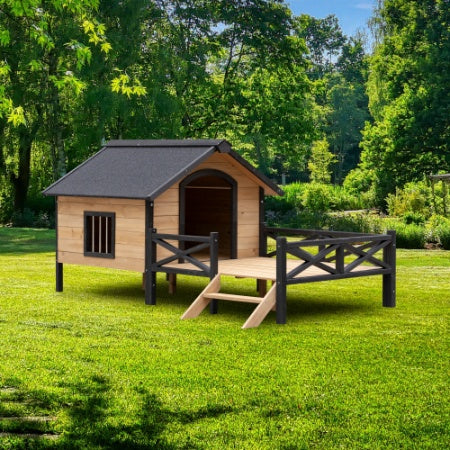 US Local Outdoor Large Wooden Cabin House Style Wooden Dog Kennel With Porch