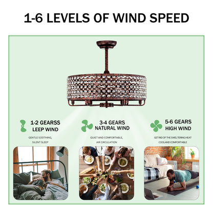 US Local Dia 26.8 Inch Chandelier Ceiling Fan ,Crystal Shade Ceiling Fan With Remote Control,3 ABS Blade--4-light No Include Bulb