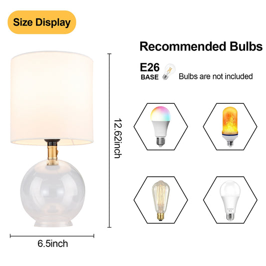US Local Small Table Lamp For Bedroom Glass Bedside Lamps For Nightstand, Minimalist Night Stand Light Desk Lamp With Cylindric Fabric Shade