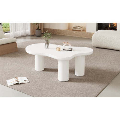 UK Local Irregular White Painted Coffee Table, Cloud Shaped Coffee Table Tea Table End Table, Modern Coffee Table With 3 Legs, For Living Room Furniture, 107x66x40.5 Cm