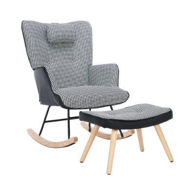 UK Local Rocking Chairs For Adults, Fabric Rocking Chair Relaxing Recliner Chair With Solid Wood Legs High Back Lounge Chairs For Balcony Living Room Bedroom