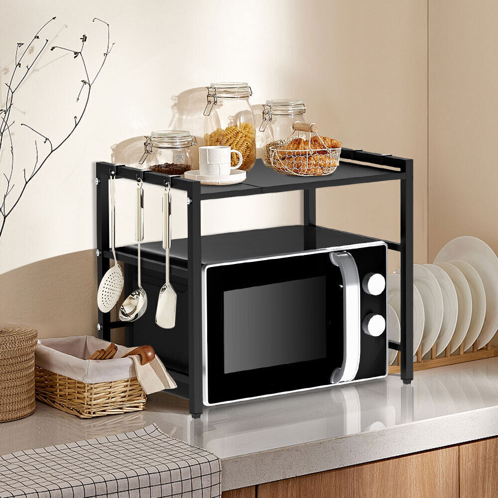 UK Local Black Single-layer Double Bar With 6 Hooks And Extendable Kitchen Storage Rack