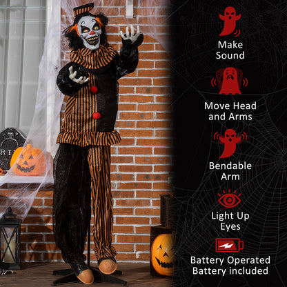 US Local 67inch Life Size Outdoor Halloween Decorations Talking Circus Clown, Animatronic Animated Prop, Decor With Sound And Motion Activated Light Up Eyes, Laughter