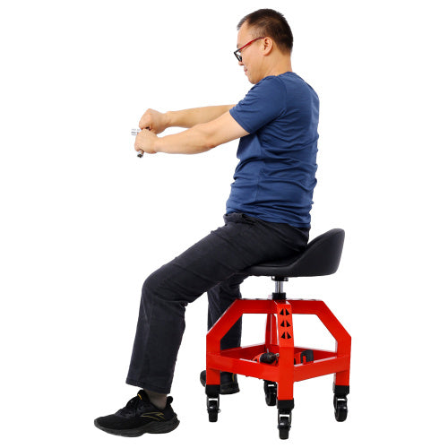 US Local Pneumatic 360 Degree Swivel Stool, Mechanics Rolling Creeper Seat, Heavy Duty Rolling Mechanics Stool, Shop Stool With Casters Red