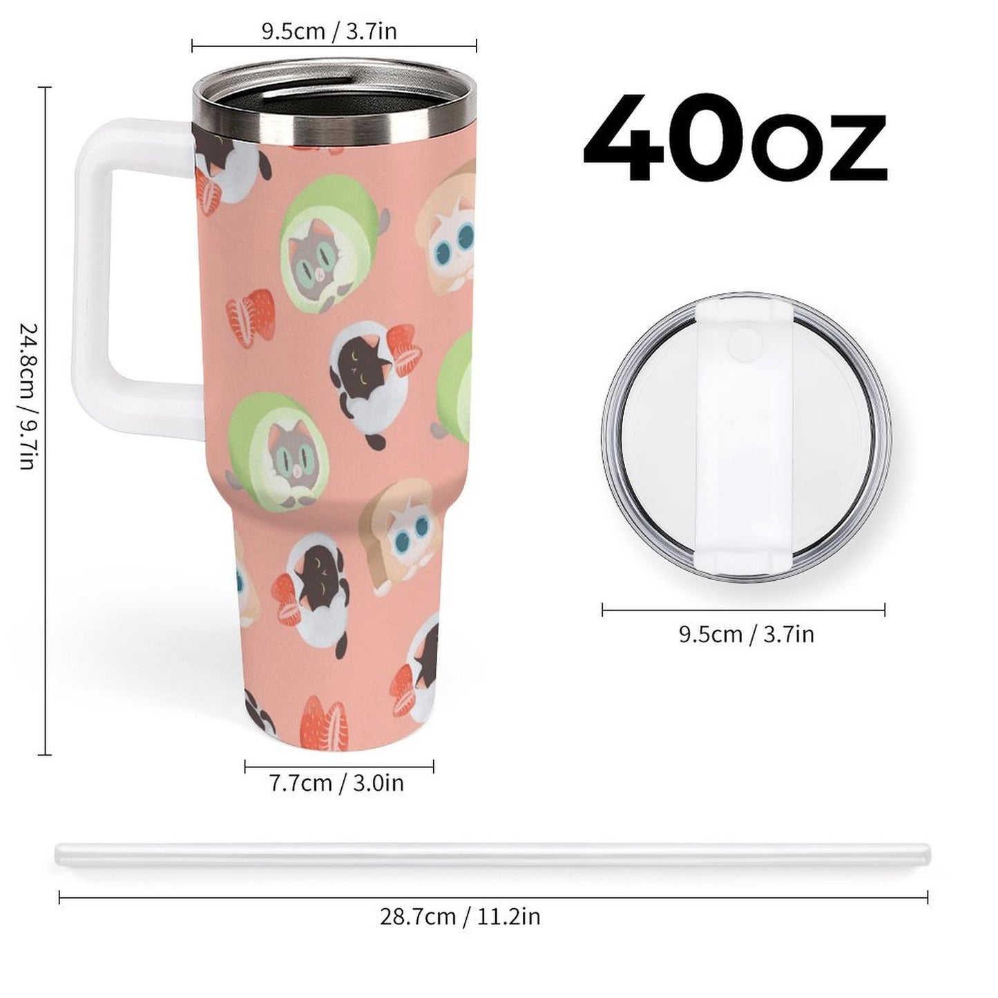 PHDT00261 POD US Local Tumbler 40 oz Large Capacity Car Cup Cat dessert pink green black