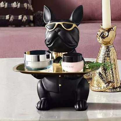 US Local French Bulldog Statue Home Decoration, Cute Dog Statue With Tray, French Bulldog Accessory Gift, Black Or Brown Sculpture Home Decor Tray Black