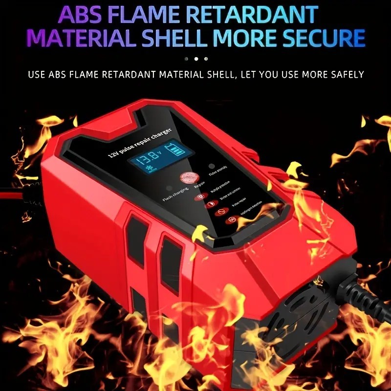 US Local Smart 12V Car Battery Charger And Motorcycle Battery Maintainer, Easy To Operate, Full Power Self-stop, LCD Display, Battery Temperature Compensation, Without Battery