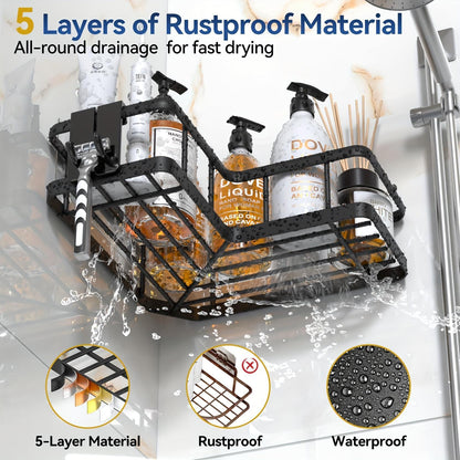 US Local Corner Shower Storage Rack Rust-proof Punch-Free Shower Storage Rack With Soap Holder And Removable Hooks