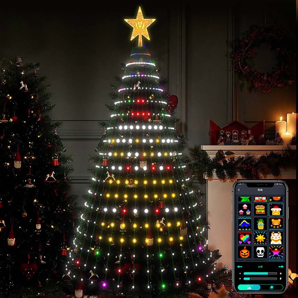 US Local 5-Foot Smart Christmas Tree With Lights - 400 LED Lights, Remote And App Control - Music Sync, 11 Modes - Green Wiring, Suitable For Artificial Trees - Multi-Color And Warm White, Indoor Outdoor Use