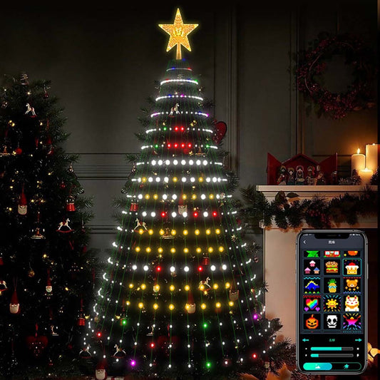 US Local 5-Foot Smart Christmas Tree With Lights - 400 LED Lights, Remote And App Control - Music Sync, 11 Modes - Green Wiring, Suitable For Artificial Trees - Multi-Color And Warm White, Indoor Outdoor Use