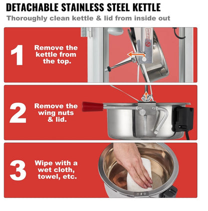 US Local Popcorn Popper Machine 8 Oz Countertop Popcorn Maker 850W 48 Cups Red