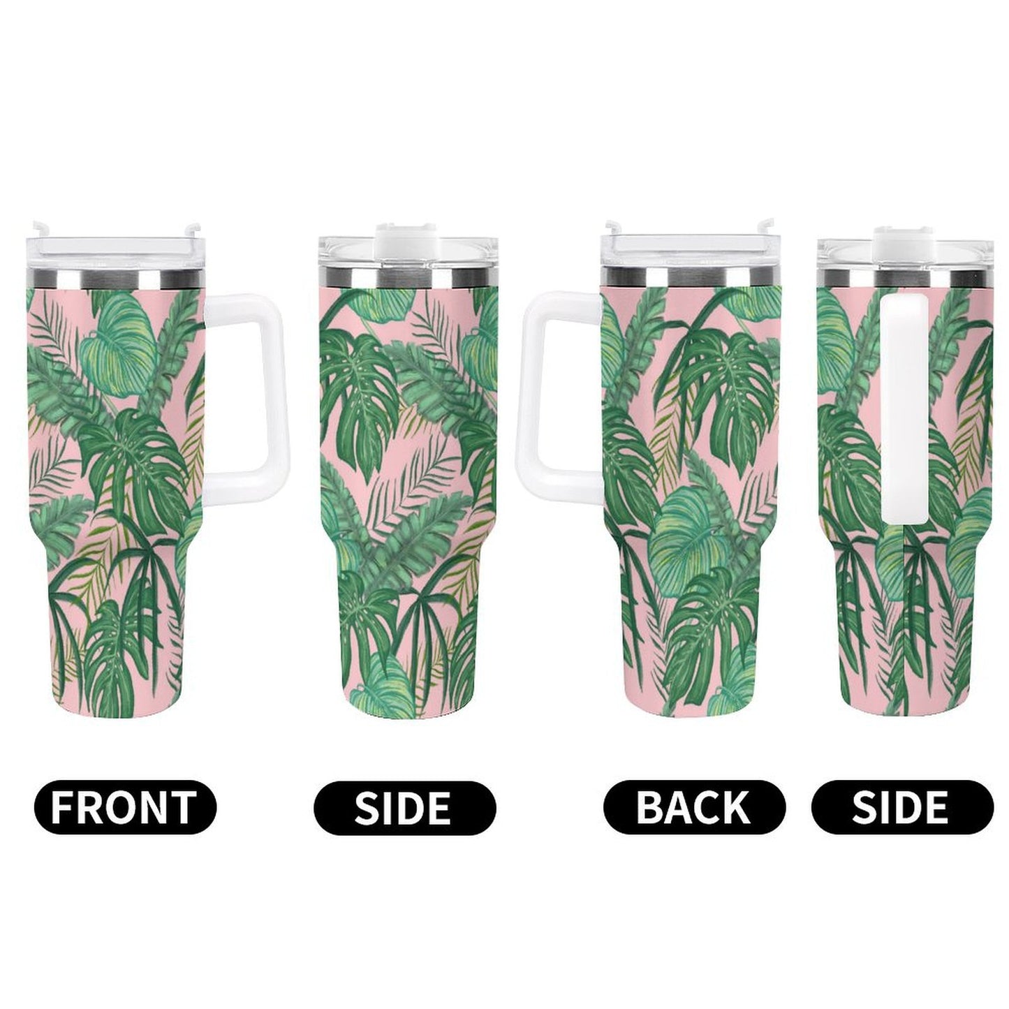 PHDT00047 POD US Local Tumbler 40 oz Large Capacity Car Cup Tropical, Monstera, Pink, Greenery