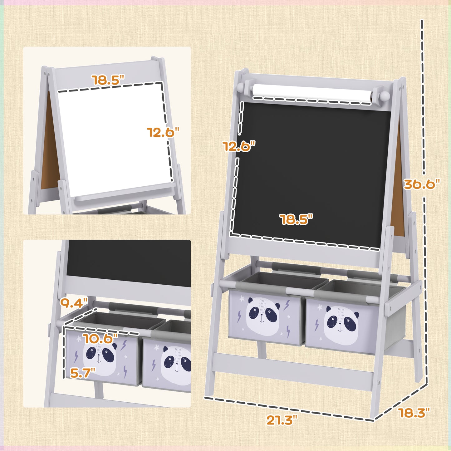 US Local Art Easel for Kids with Paper Roll, Blackboard, Whiteboard, Storage