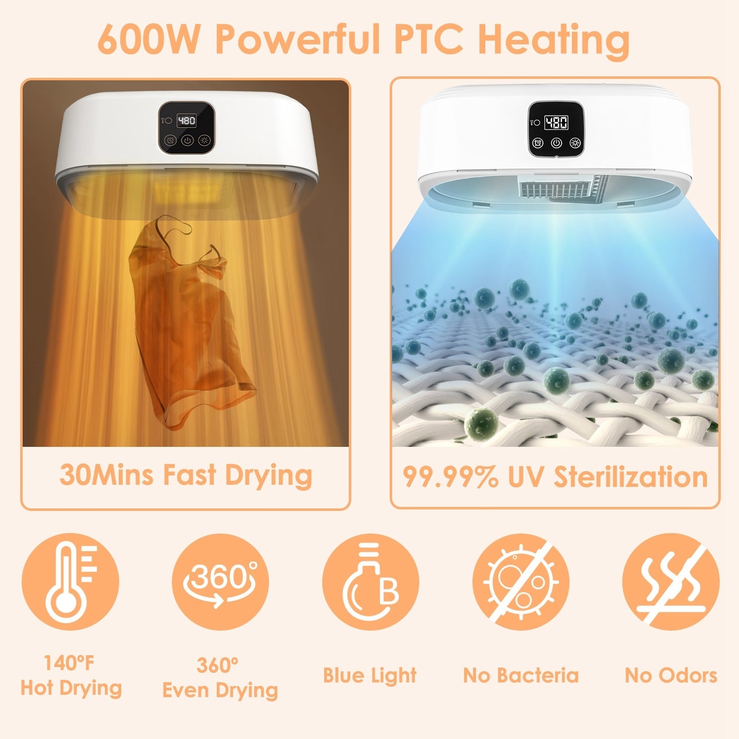 US Local 1Pc Portable Clothes Dryer Mini Dryer Foldable Dryer Machine With Timer UV Sterilization 2 Drying Modes Remote Control For Apartment Dorm RV Travel Home