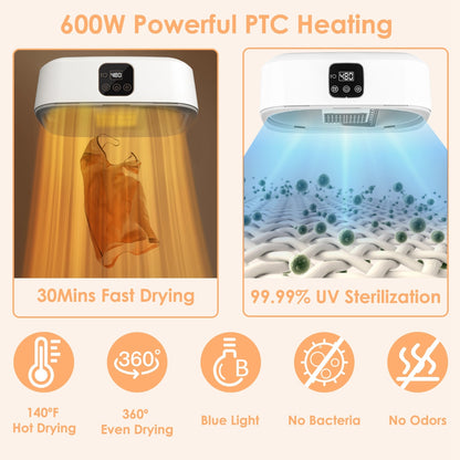 US Local 1Pc Portable Clothes Dryer Mini Dryer Foldable Dryer Machine With Timer UV Sterilization 2 Drying Modes Remote Control For Apartment Dorm RV Travel Home