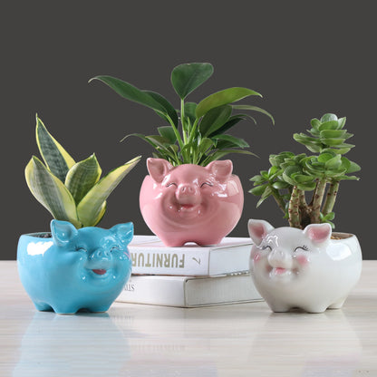 US Local Simple Nordic Cartoon Animal Succulent Flower Pot Ceramic Decorative Ornaments