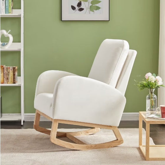 US Local Beige Velvet Rocking Chair
