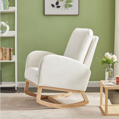 US Local Beige Velvet Rocking Chair