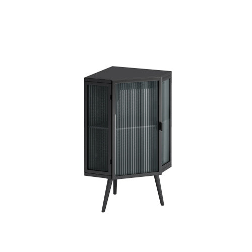 US Local Floor Standing Cone-shaped Cabinet With Tempered Glass Doors And Storage Shelves