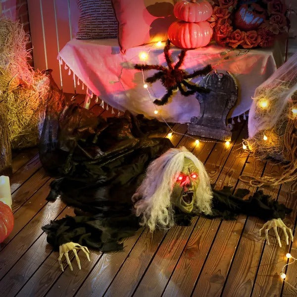 CA Local 72 Life Size Halloween Animated Crawling Zombie With Glowing LED Eyes, Battery Operated, Indoor Outdoor Party Props