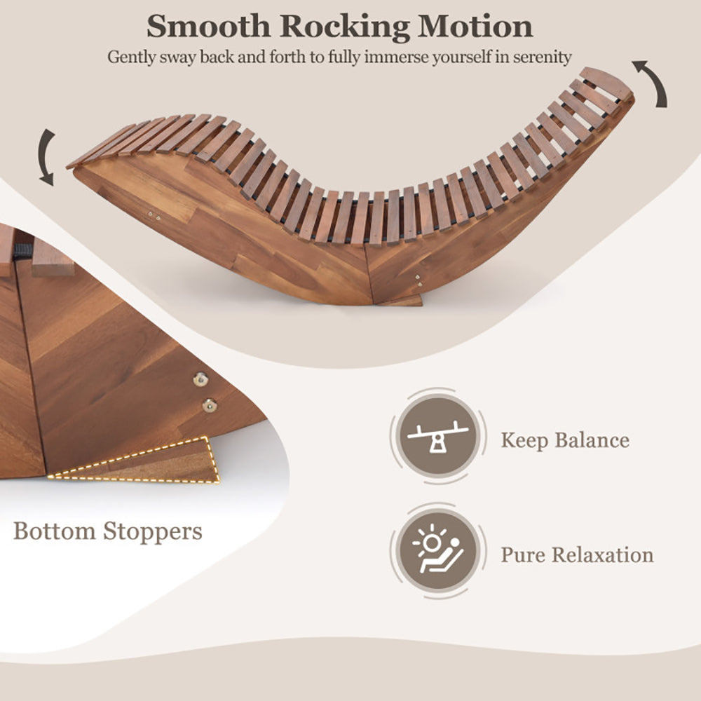 US Local Outdoor Acacia Wood Rocking Chair With Widened Slatted Seat And High Back