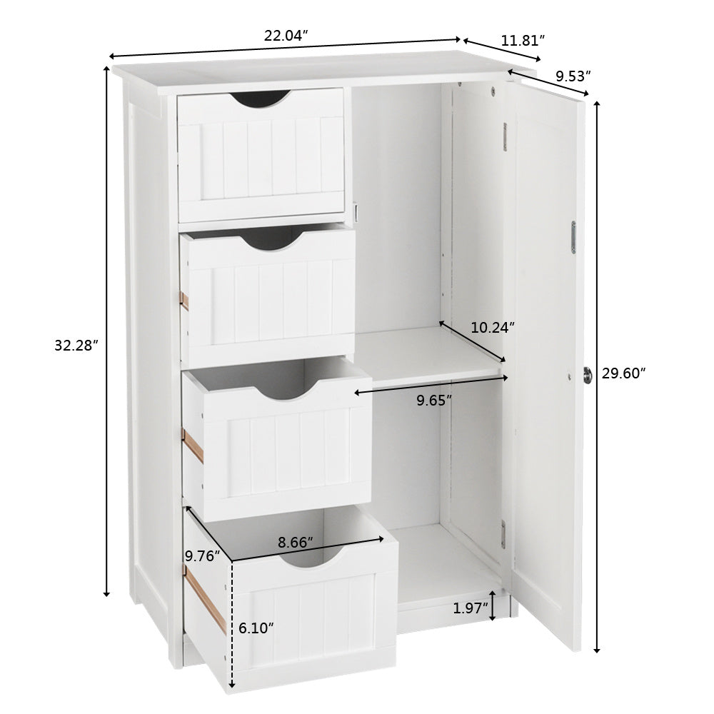 US Local Four Drawer Single Door Bathroom Storage Cabinet