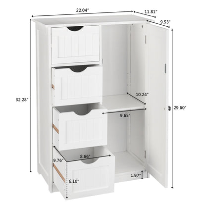 US Local Four Drawer Single Door Bathroom Storage Cabinet