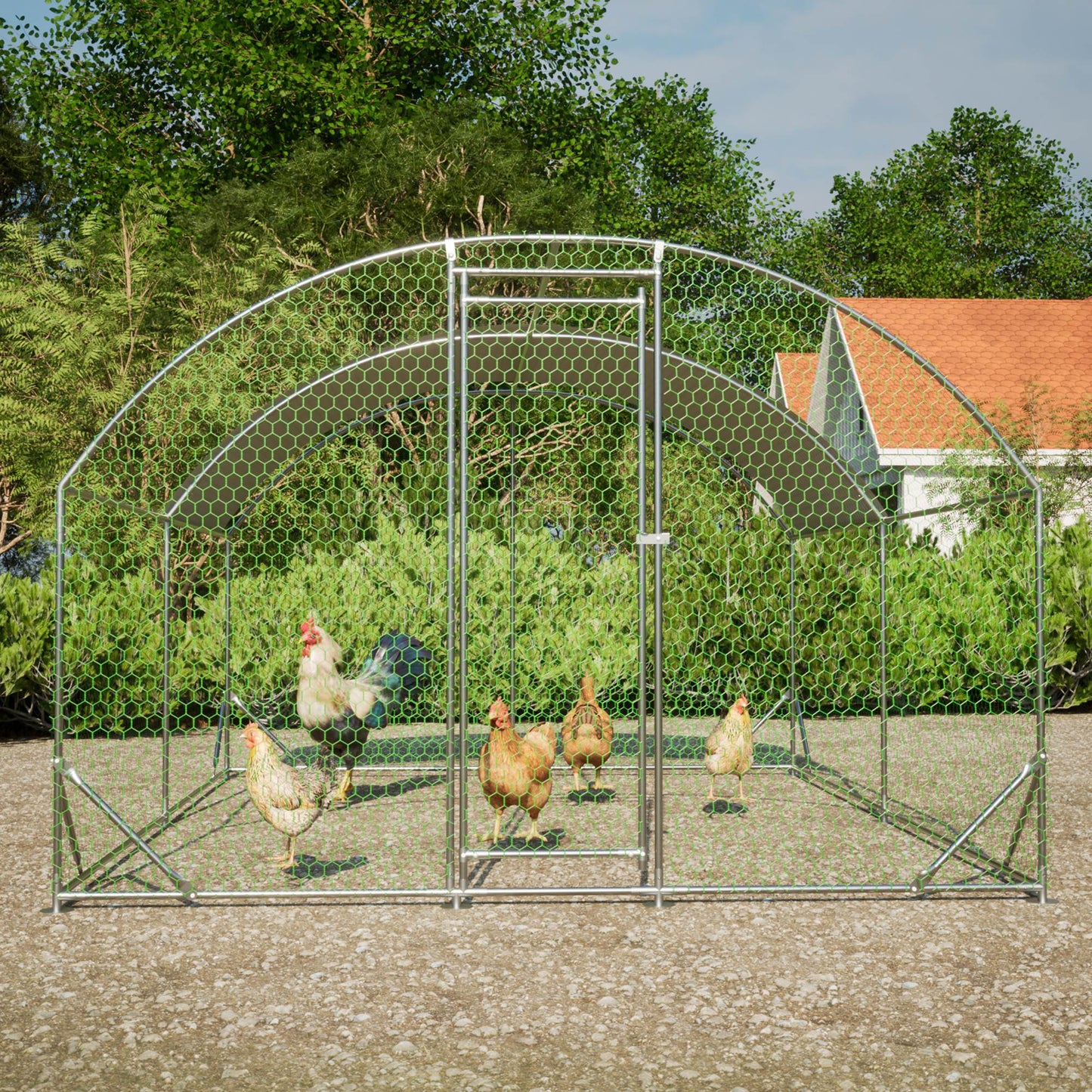 US Local Large Chicken Coop Metal Chicken Run With Waterproof And Anti-UV Cover, Dome Shaped Walk-in Fence Cage Hen House For Outdoor And Yard Farm Use,9.84 X 13.12 X 6.56 Ft