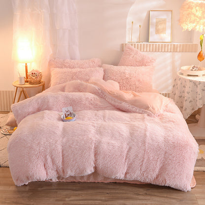 US Local Luxury Thick Fleece Duvet Cover Queen King Winter Warm Bed Quilt Cover Pillowcase Fluffy Plush Shaggy Bedclothes Bedding Set Winter Body Keep Warm