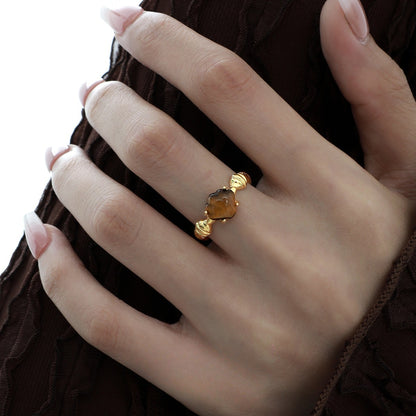Shell White Shell Tiger Eye Cold Style Personality High Sense Ring