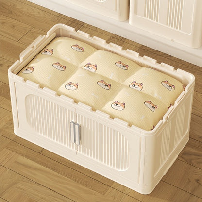 US Local Cream White,19.69 Side Wide Folding Storage Cabinet ,4 Tiers,19.69x11.81x40.55,Collapsible Storage Bins With Magnetic Door, Plastic Storage Cabinet With Wheels