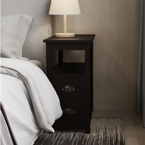 US Local Narrow Bedside Table With Two Drawers And Open Shelves