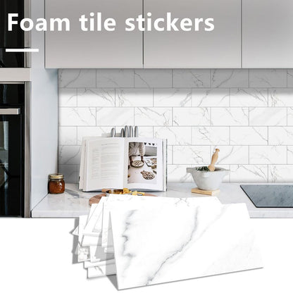 US Local White Marble Look Wall Sticker Peel And Paste Splash-proof PVC Composite Wall Tile Kitchen Bathroom
