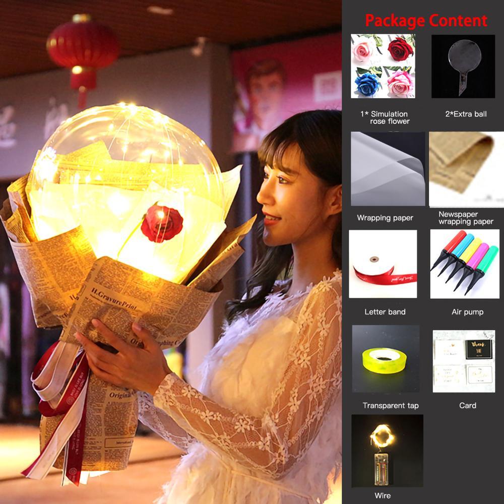 USA Local LED Luminous Balloon Rose Bouquet Transparent Bobo Ball Rose