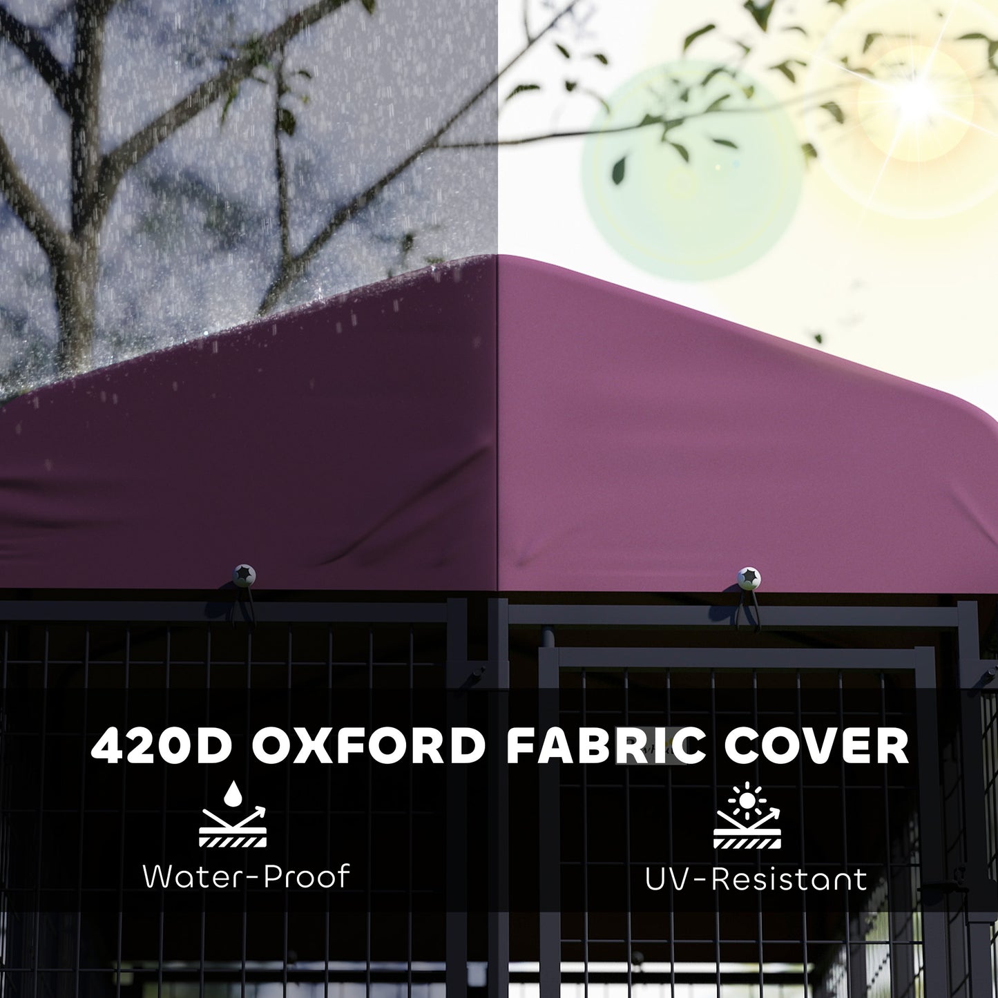 US Local Welded Wire Outdoor Dog Kennel With 360 Rotating & 4 Levels Adjustable Bowls, Waterproof Cover, 7.9 X 4 X 6