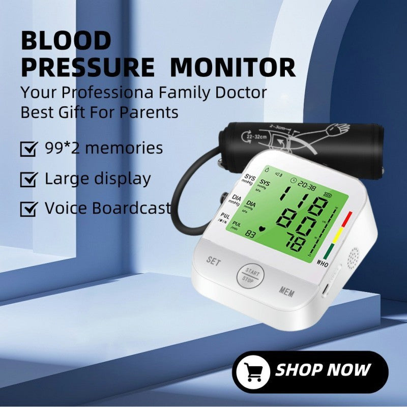 UK Local Home Arm Blood Pressure Monitor With Large Arm Cuff, Voice Announcement, Three-color Backlight And Large Display