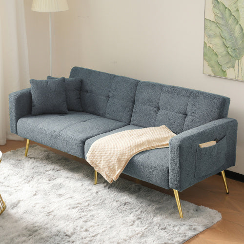 UK Local The Sofa Bed Has A Bed Function, Three Adjustable Backrest Angles, Gold Legs, Cushions And Side Storage Pockets