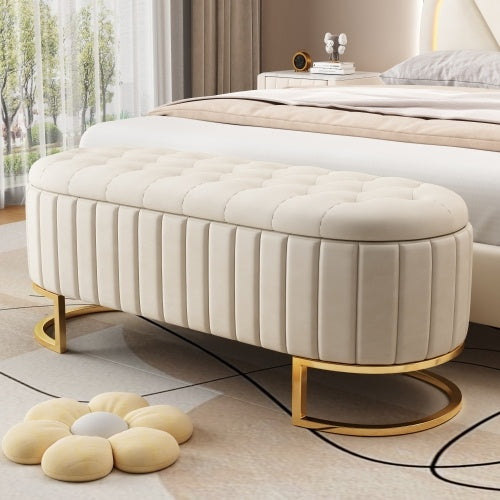 US Local Elegant Fabric Velvet Storage Footstool