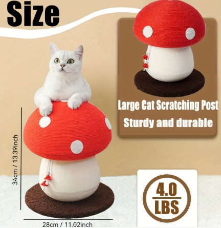 US Local Mushroom Cat Climbing Frame, Sisal Cat Climbing Post, Interesting Red And White Mushroom Design With Fluffy Base, Cat Scratching Claw Toy, Cat Tree, Wear-resistant Cat Scratching Ball, Cat Supplies