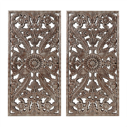 US Local Distressed Carved Wood 2-piece Wall Decor Set